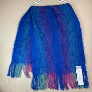 St Albans Indigo Blend Mohair Stole Scarf Blue Pink Fringe Made in Australia